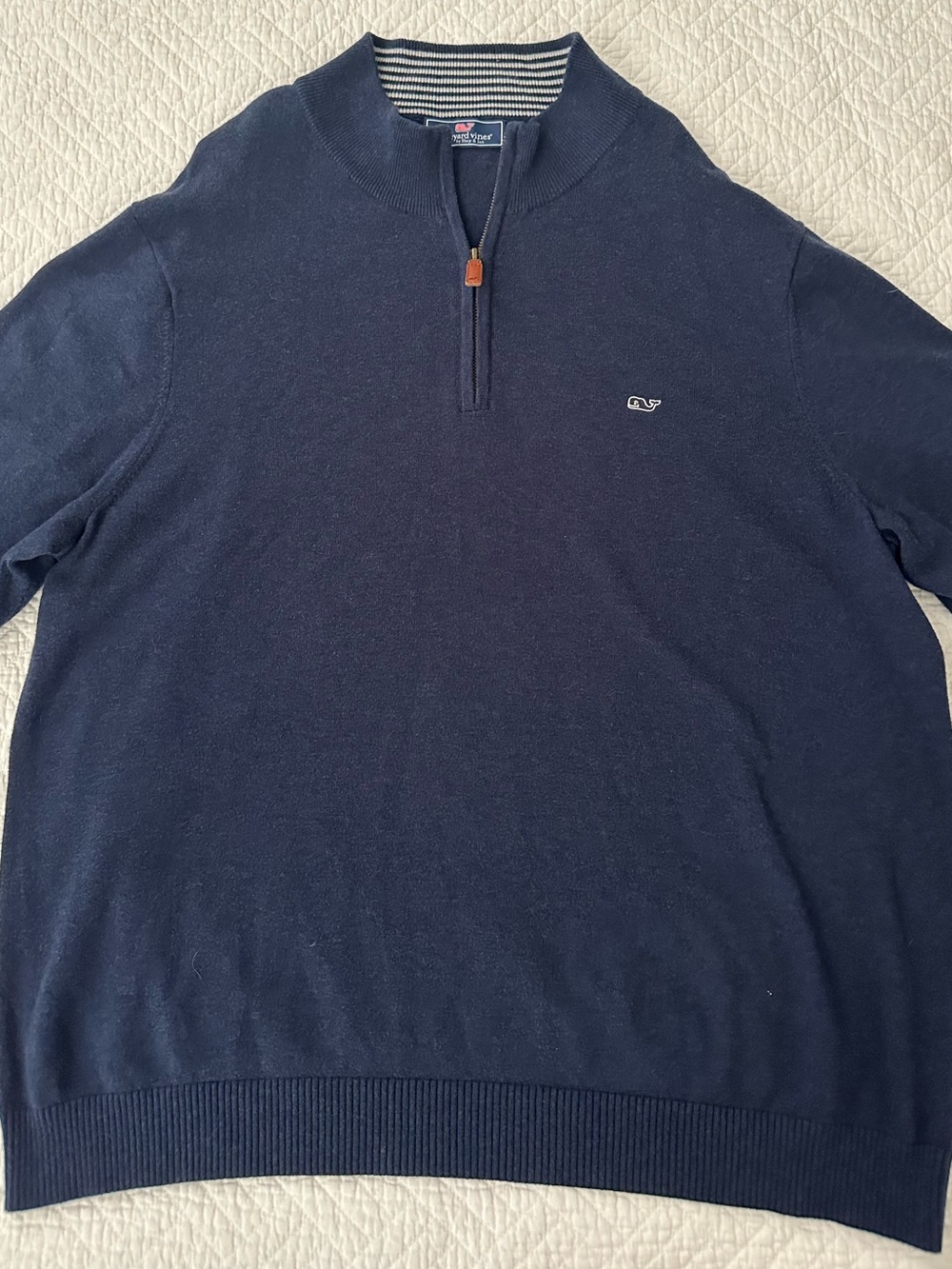 Vineyard Vines Men’s Navy Quarter Zip Sweater Size XL Cotton Pullover Whale Logo